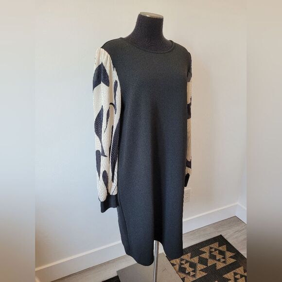 Emery Rose Sheath Dress Black Puff Sleeves Contemporary Office Old Money XL - Picture 2 of 9